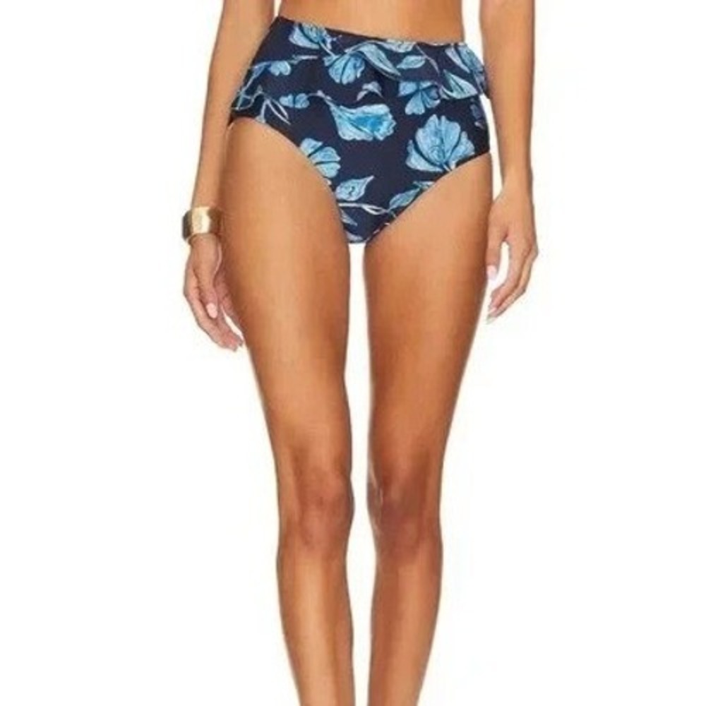 PatBo Bikini Bottom Womens L Indigo Nightflower High Cut Ruffle Beach Swim Blue